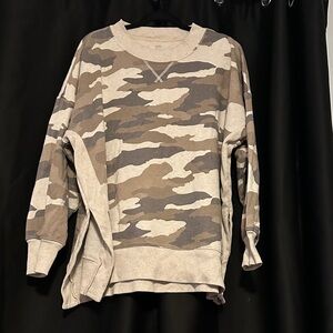 Aerie Camo Crewneck Sweatshirt in Brown and Tan